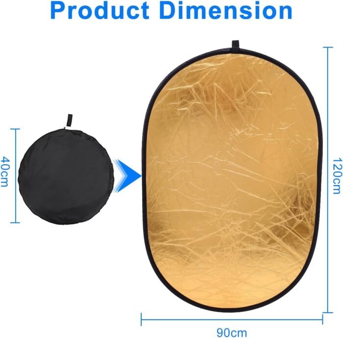 Xria Photography Light Reflector 90 x 120CM Collapsible 7-in-1 Oval Lighting Diffuser Translucent Silver Gold White Black Green Blue with Bag for Photo Studio Video Live Streaming Outdoor - Image 3