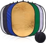 Xria Photography Light Reflector 90 x 120CM Collapsible 7-in-1 Oval Lighting Diffuser Translucent Silver Gold White Black Green Blue with Bag for Photo Studio Video Live Streaming Outdoor