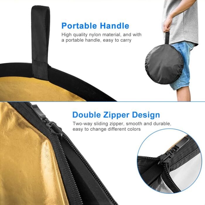 Xria Photography Light Reflector 90 x 120CM Collapsible 7-in-1 Oval Lighting Diffuser Translucent Silver Gold White Black Green Blue with Bag for Photo Studio Video Live Streaming Outdoor - Image 6
