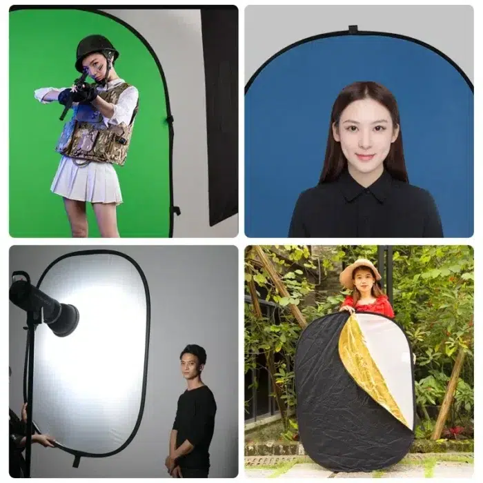 Xria Photography Light Reflector 150 x 200CM Collapsible 7-in-1 Oval Shape Lighting Diffuser Translucent Silver Gold White Black Green Blue with Bag for Photography in Studio and Video - Image 5